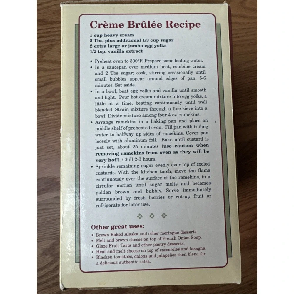 Creme Brulee‎ Set Of 4 White Ramekins & Cooking Torch Cheese Meringue NEW NIB